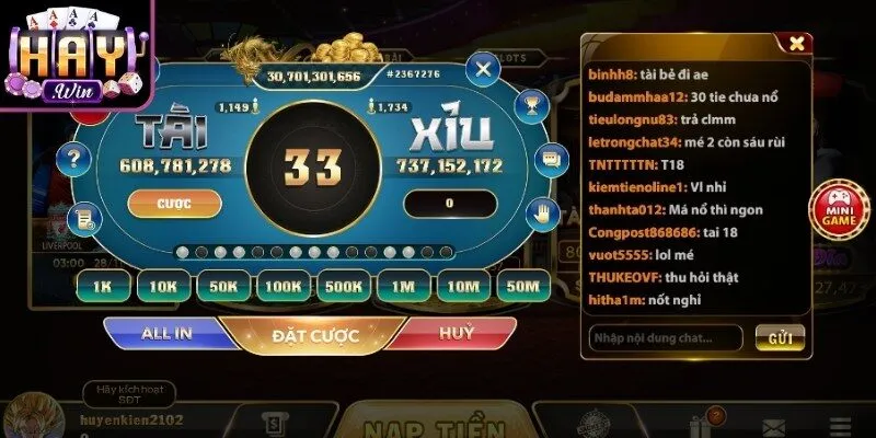 Bàn cược Tài Xỉu Haywin đơn giản nhưng đầy hấp dẫn
